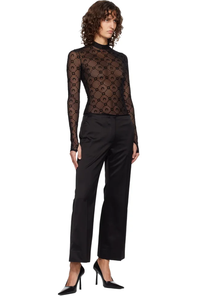 Marine Serre Black Moonogram Mesh Flock Second Skin Top, photo 5 of 5 from SSENSE