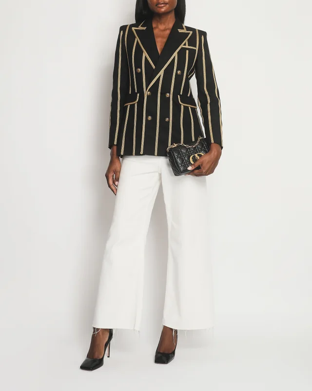 Saint Laurent Black Metallic Stripe Detail Blazer with Antique Gold Button Detail Size FR 38 (UK 10) in Black Wool from Sellier, photo 2 of 2