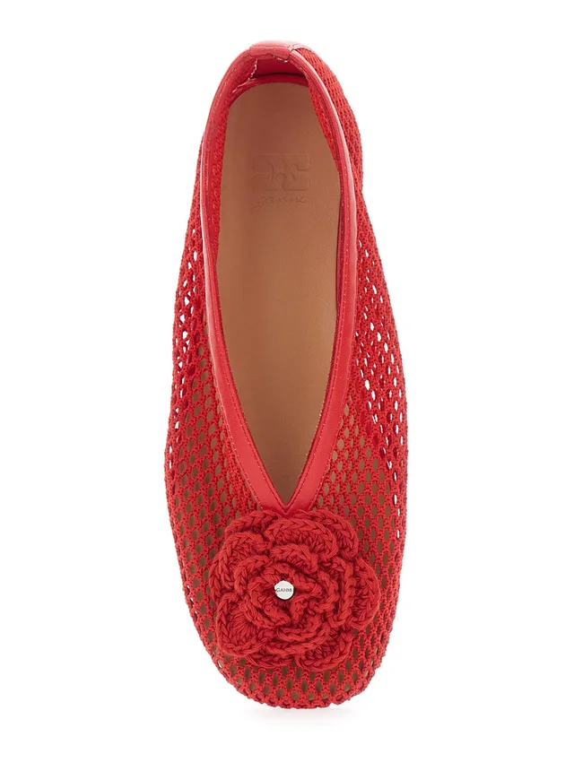 GANNI 'Jenny' red Ballet shoes with Mesh design in Fabric for Women in Red, photo 8 of 8 from Gaudenzi Boutique