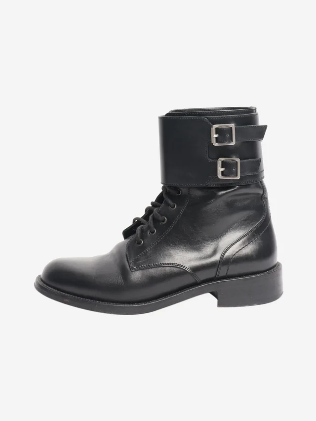 Saint Laurent Black Patti combat boots - size EU 37 in Black Leather from Sign of the Times