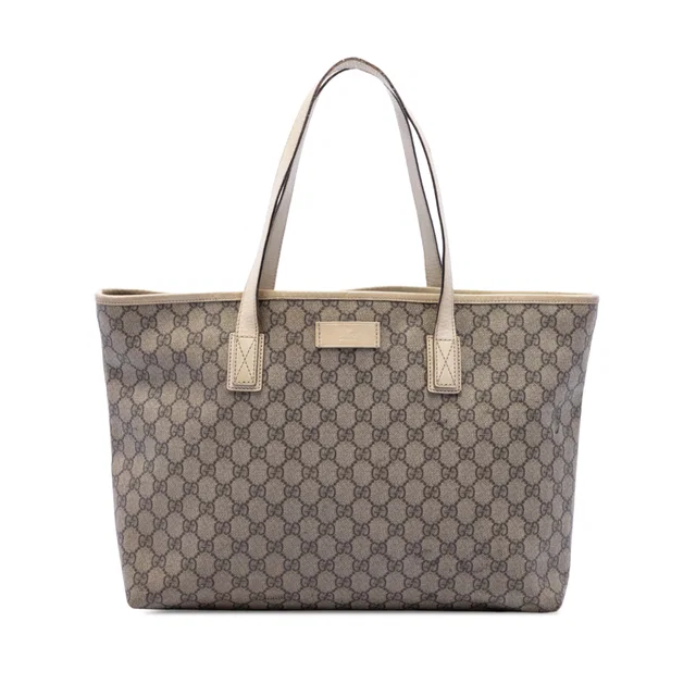 Beige Gucci Medium GG Supreme Tote in Beige Coated canvas from Designer Revival