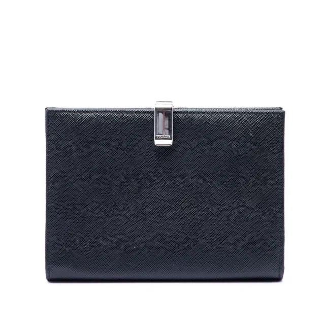 Black Prada Saffiano Bifold Small Wallet in Black Saffiano leather from Designer Revival
