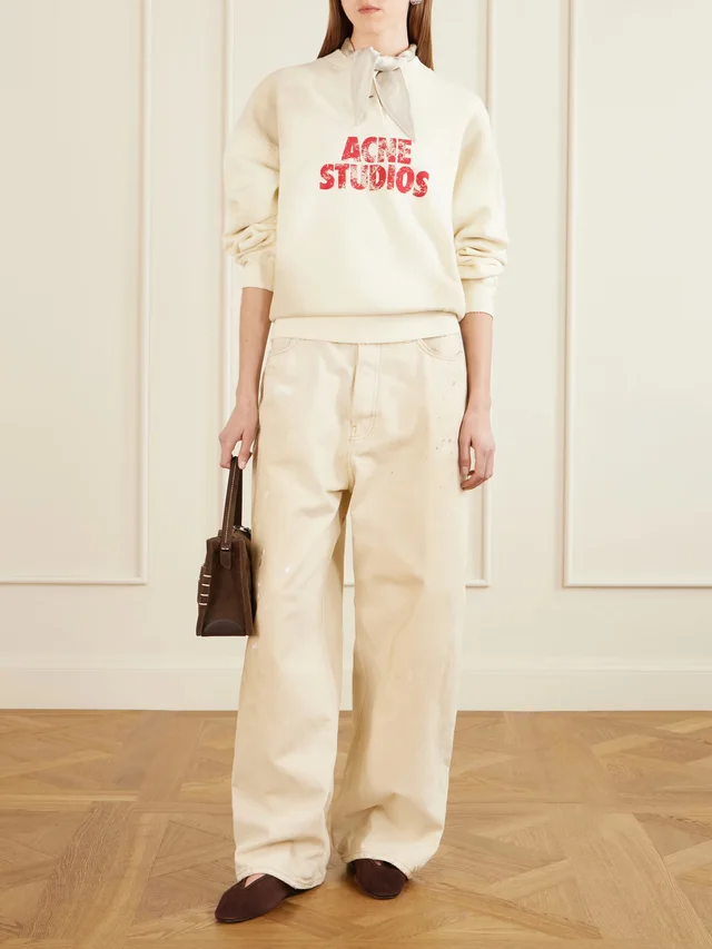 ACNE STUDIOS 2023 distressed low-waist leather-trimmed jeans in White, photo 2 of 2 from NET-A-PORTER (Canada)