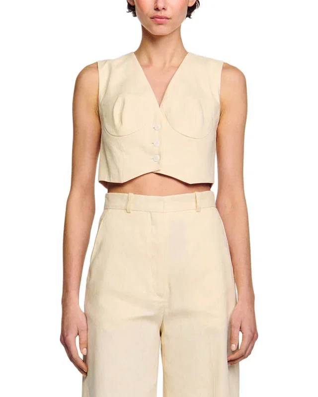Sandro Cangie Linen-Blend Top, image 1 of 1 from Gilt