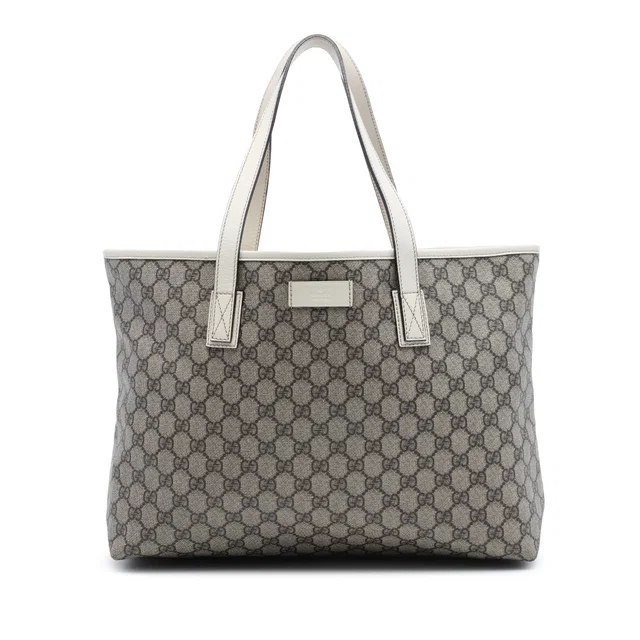 White Gucci Medium GG Supreme Tote in White Coated canvas from Designer Revival