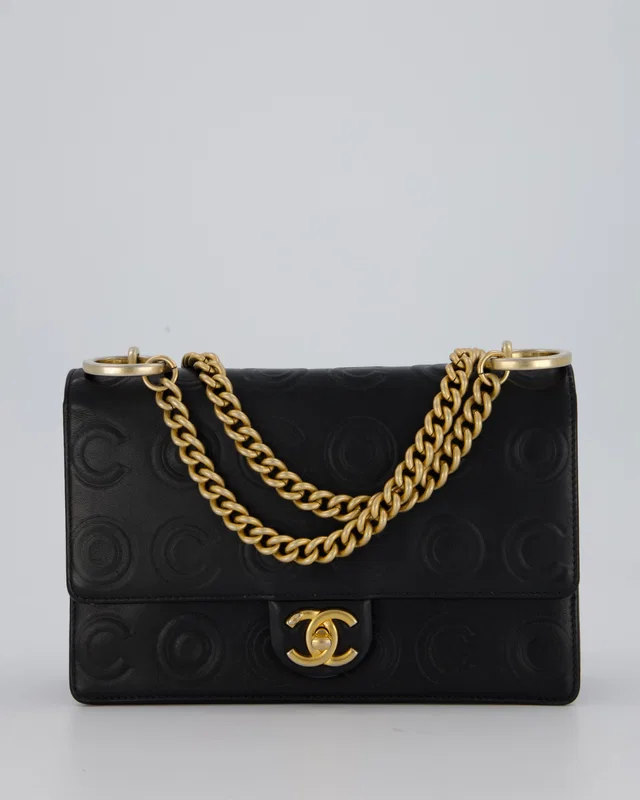 Chanel Black COCO Embossed Flap Bag in Black Lambskin from Sellier