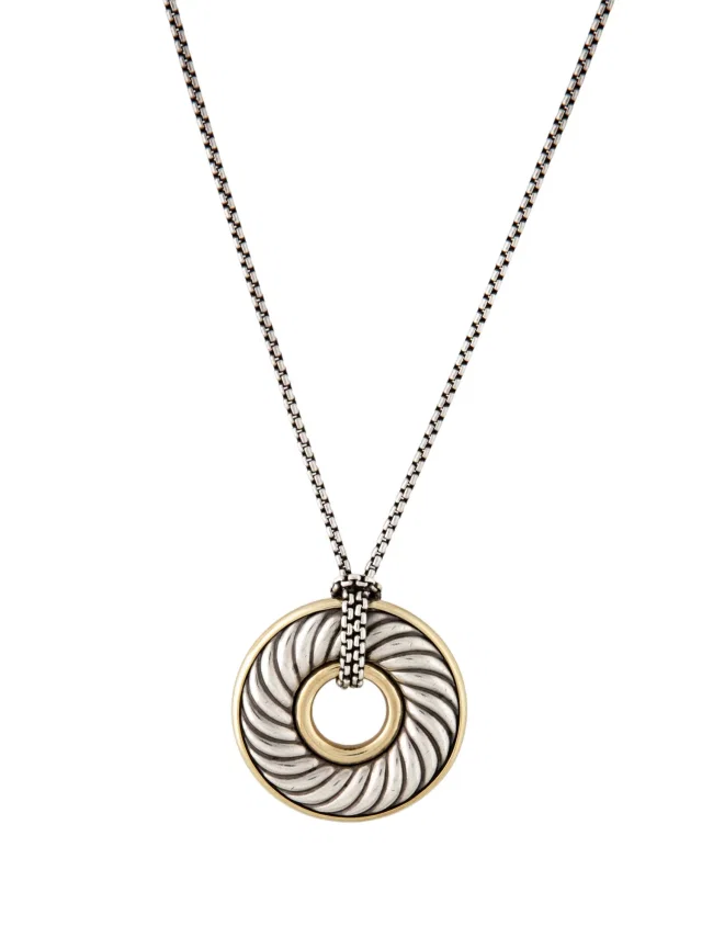 David Yurman Two-Tone Thoroughbred Carved Cable Circle Pendant Necklace, 20.25" in multicolor from The RealReal