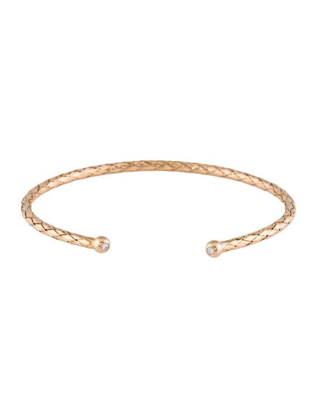 Bottega Veneta 18K Diamond Intrecciato Thin Cuff Bracelet, 6.75" in multicolor Woven leather from The RealReal