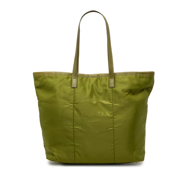 Green Prada Tessuto Canapa Logo Tote in Green Nylon from Designer Revival