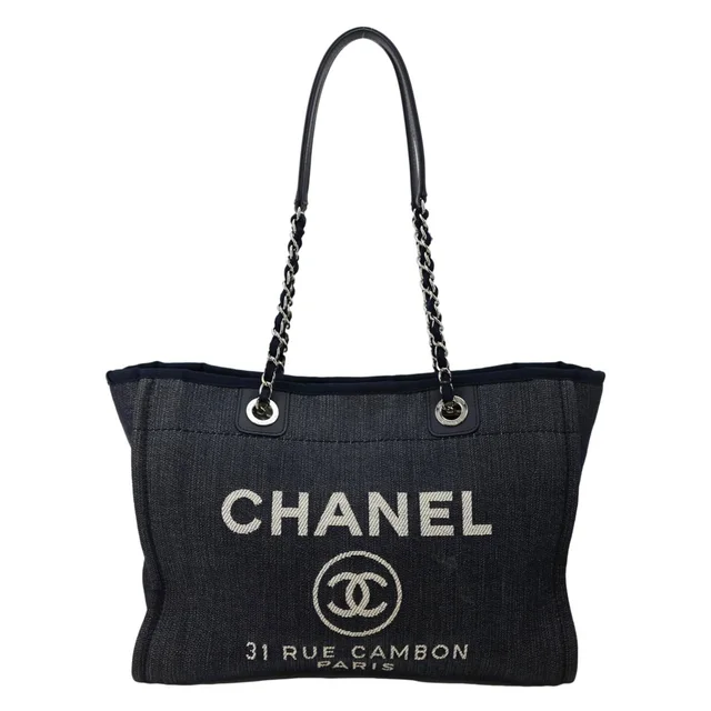 Chanel Deauville Medium Denim Tote Bag Navy Blue in Navy Denim from Dallas Designer Handbags