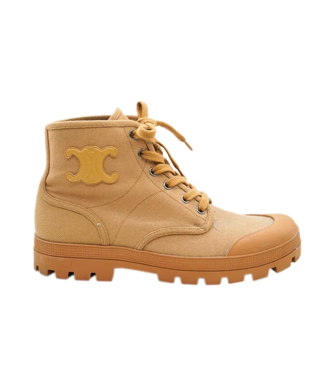 Celine Triomphe Logo Lace Up Boots in Suede from Luxury Promise