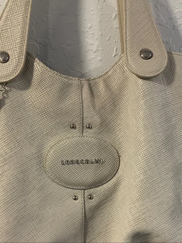 Longchamp Cream Textured Leather Shopper Tote in White Leather from Poshmark