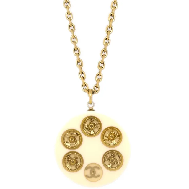 Chanel Pendant Necklace Gold White 03A in White Resin from AMORE Vintage Tokyo