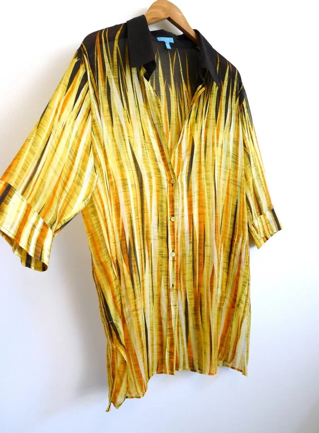 Escada Sport Silk Cotton Gauze Caftan Tunic Top Shirt Dress Cover Up L $1100 in yellow Silk from Poshmark
