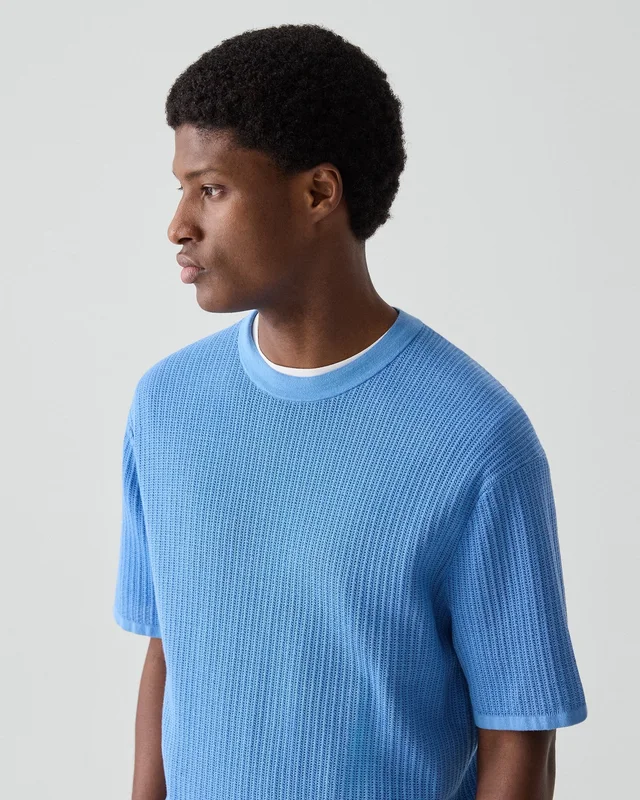 Theory Mesh Tee in Cotton in CRISP BLUE 100% Cotton; Exclusive Of Elastic, photo 4 of 12 from Theory