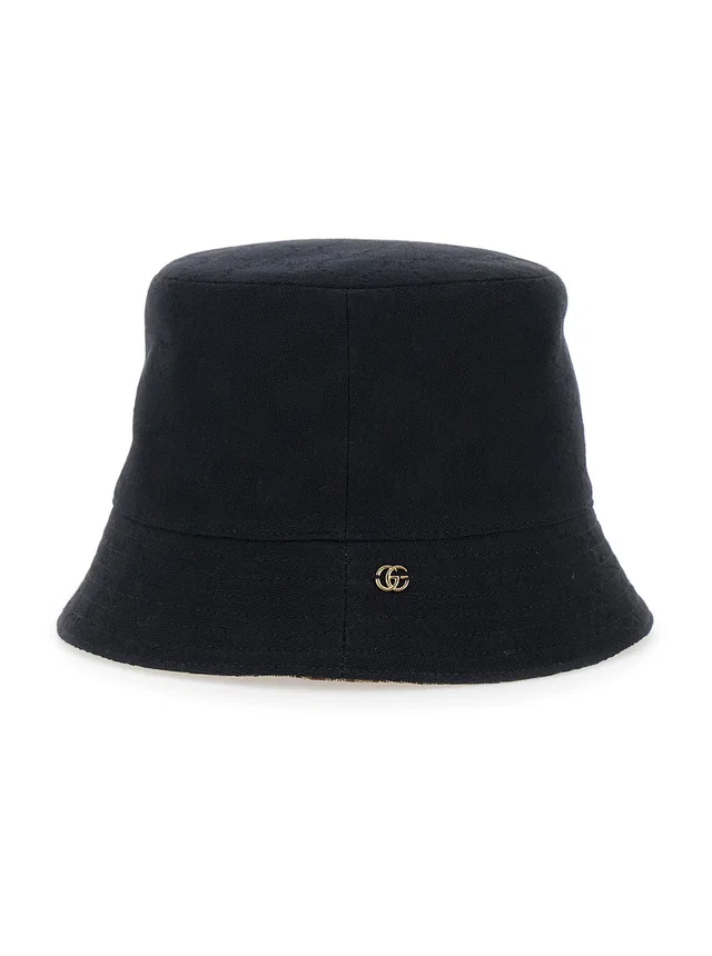 Gucci 858612 Logo-Embellished Cotton Bucket Hat — Black in Black from HEWI