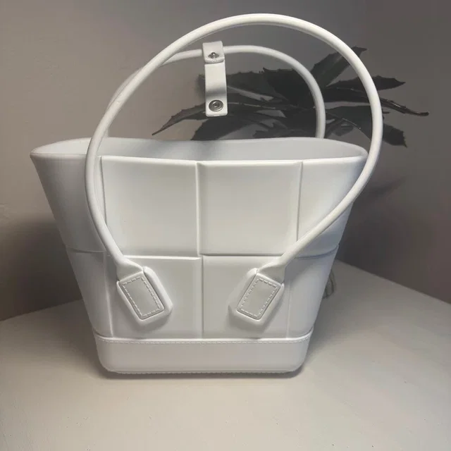 Bottega Veneta Mini Arco Rubber White Tote Shoulder Bag Purse in white Woven leather from Poshmark