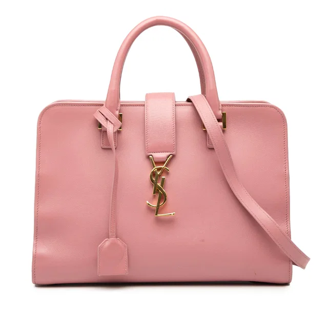 Pink Saint Laurent Small Leather Monogram Cabas Satchel in Pink Leather from Designer Revival