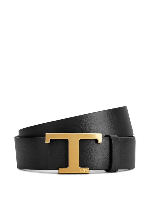 Tod's Logo-Buckle Leather Belt — Black Calf in Black Leather from HEWI