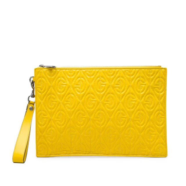 Yellow Gucci Quilted Calfskin G Rhombus Zip Clutch in Yellow Calfskin from Designer Revival