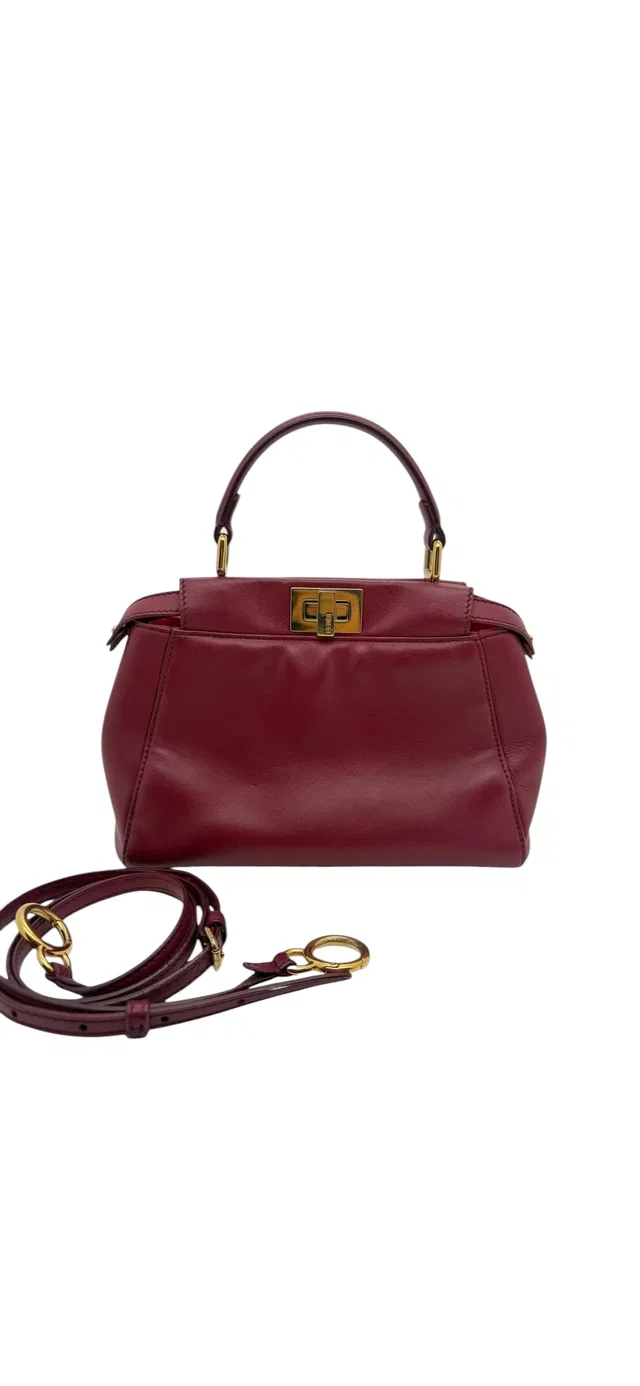Fendi Mini Peekaboo Burgundy Lambskin GHW in Burgundy Lambskin from Luxury Promise