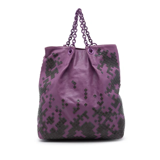 Purple Bottega Veneta Vitello Mosaico Laque Tote in Purple Leather from Designer Revival