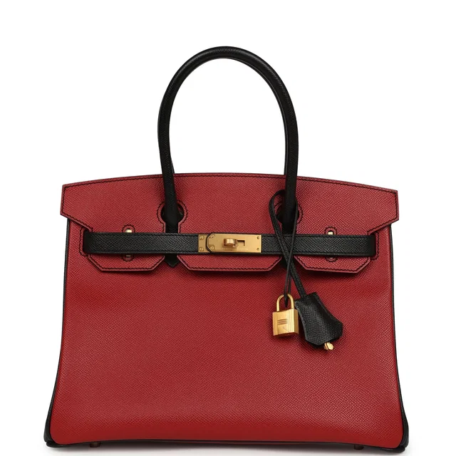 Hermès Special Order (HSS) Birkin 30 Rouge Vif, Black Epsom Brushed Gold Hardware in Black Epsom leather from Madison Avenue Couture