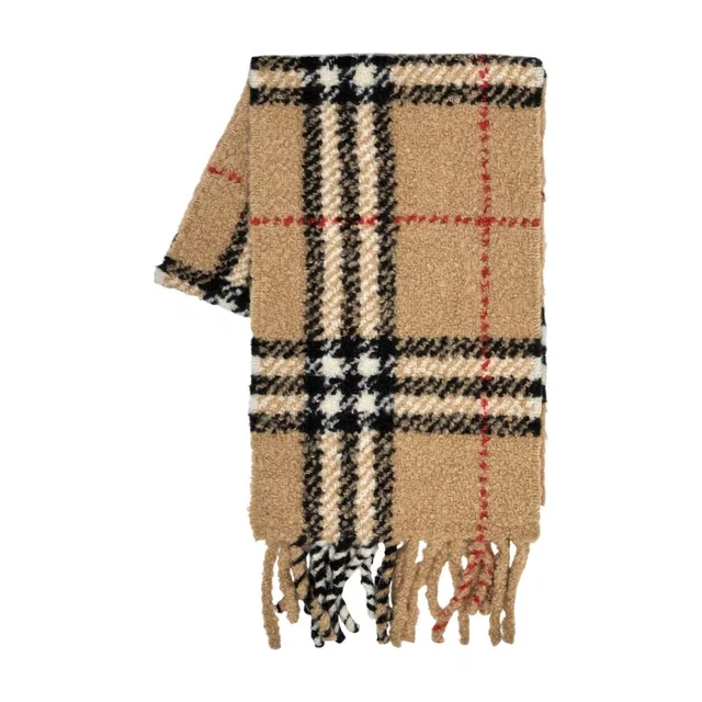 Burberry Checkered Wool Boucle Scarf — Beige Scarfs in Beige Wool from HEWI