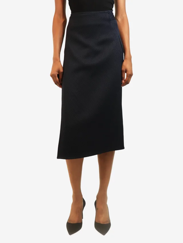 Celine Navy wrap midi skirt - size UK 8 in Navy from Sign of the Times