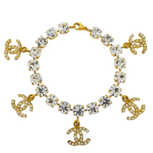 Chanel Rhinestone Chain Bracelet Gold 95P in Gold from AMORE Vintage Tokyo