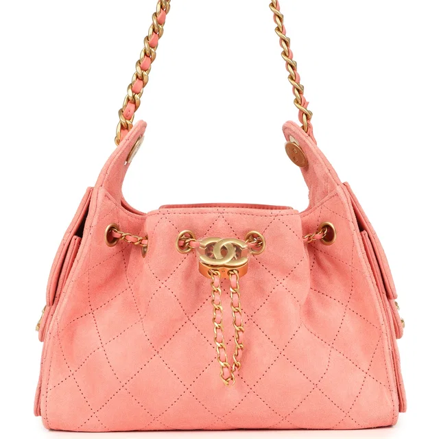 Chanel Mini 25 Hobo Bag Pink Suede Antique Gold Hardware in Pink Suede from Madison Avenue Couture