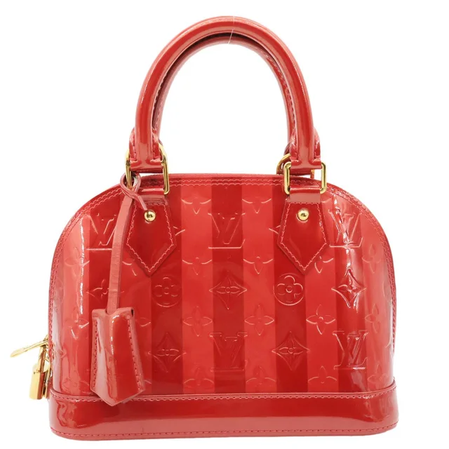 Louis Vuitton Alma BB Monogram Rayures Vernis Satchel Bag Red in Red Leather from Dallas Designer Handbags
