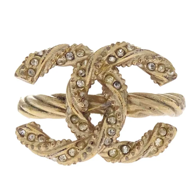 Chanel Ring Gold Rhinestone CC #50 B13P in Gold from AMORE Vintage Tokyo