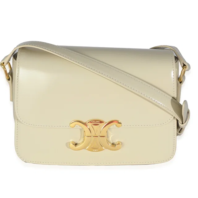 Celine Light Stone Shiny Calfskin Classique Triomphe Bag in Calfskin from Luxury Promise