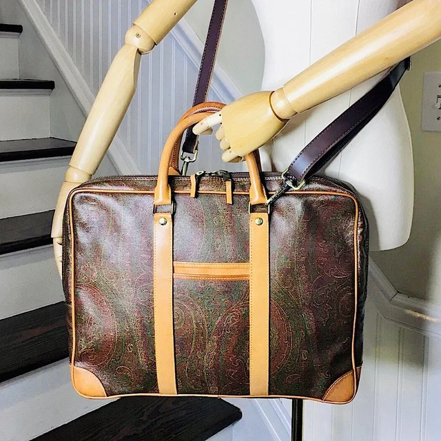 Etro Milano Red Paisley Coated Canvas Vachetta Leather Briefcase Laptop Bag in orange|red Coated canvas from Poshmark