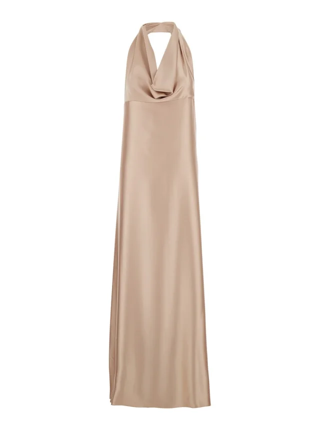 Leplain Beige long Dress with Halterneck and open back in fabric woman in Beige, image 1 of 1 from Gaudenzi Boutique