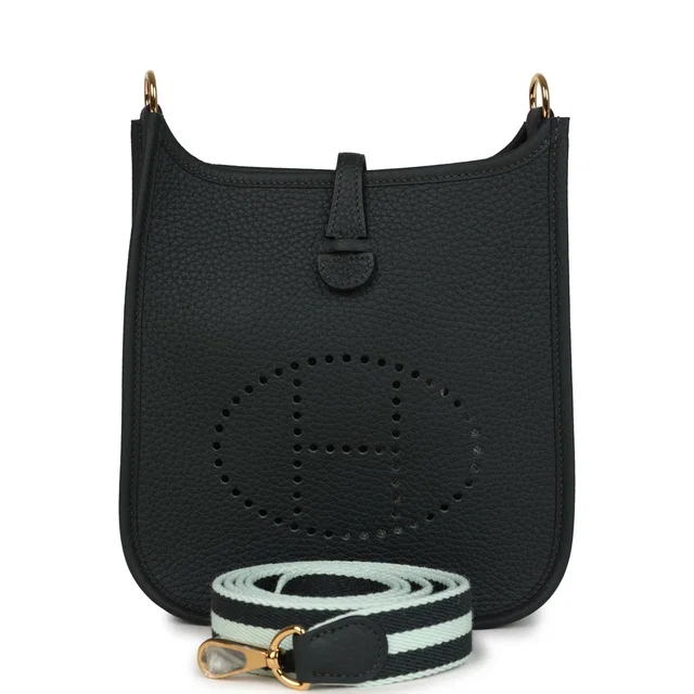 Hermès Evelyne TPM Vert Fonce Clemence Gold Hardware in Green Clemence leather from Madison Avenue Couture