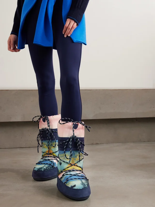 MOON BOOT + Guest in Residence Icon Postcard suede-trimmed printed shell snow boots in Blue, photo 2 of 2 from NET-A-PORTER (Canada)