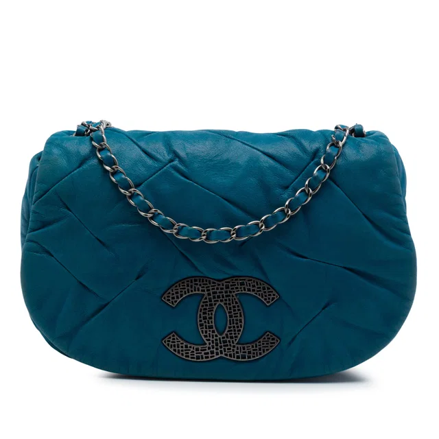 Blue Chanel Iridescent Calfskin East Glint Flap Crossbody Bag in Blue Calfskin from Designer Revival