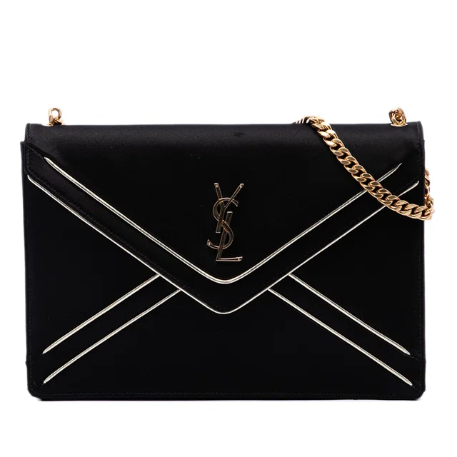 Black Saint Laurent Satin Monogram Gaby Shoulder Bag in Black Satin from Designer Revival