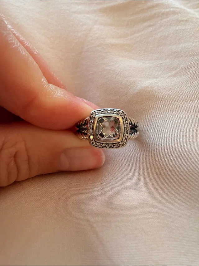 David Yurman Silver Ring With Clear Cushion-Cut Stone in gray|silver|white from Poshmark