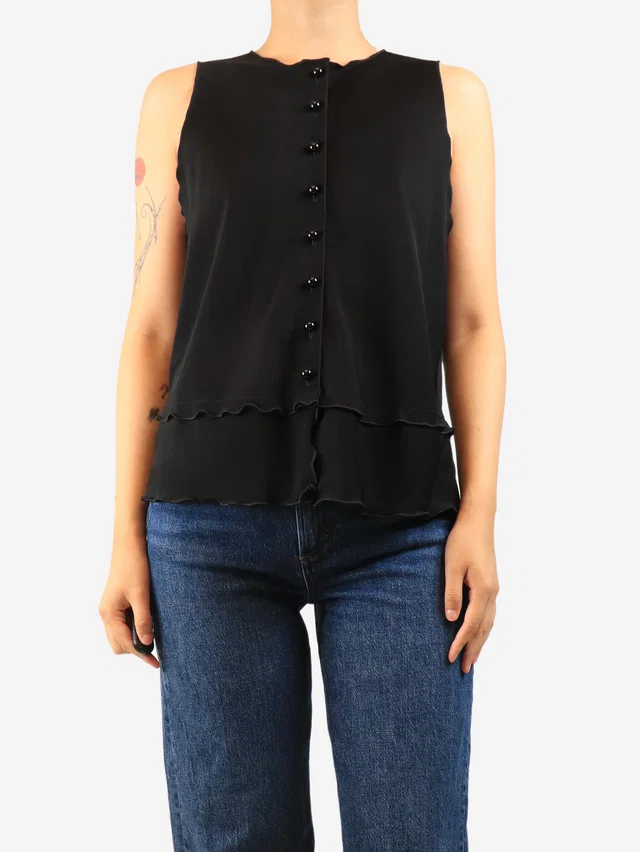 Giorgio Armani Black sleeveless button-front top - size UK 16 in Black from Sign of the Times
