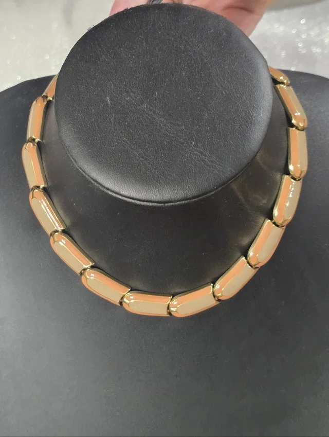 Lanvin Vintage Paris Gold-Tone Taupe & Tan Link Collar Choker Necklace in red|brown|neutral from Poshmark
