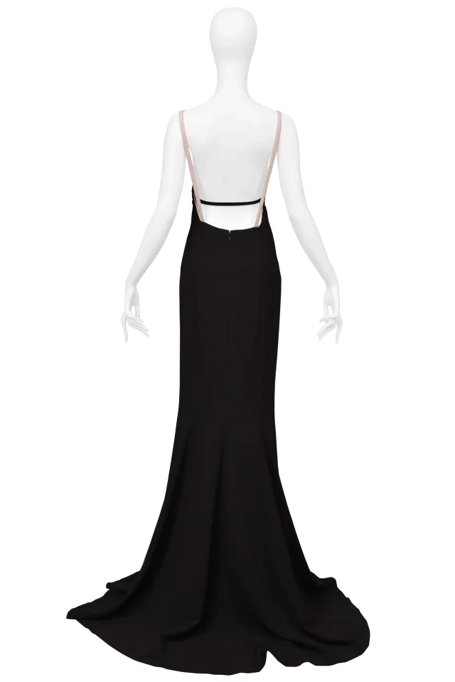 Bottega Veneta Black And Blush Pink Gown With Lace Detailing And Long Train in Black Silk from Resurrection Vintage, photo 2 of 8