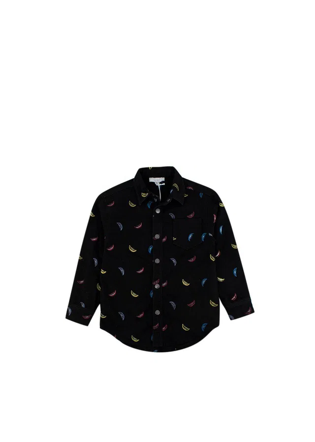Stella McCartney Black Banana Print Denim Shirt in Black Denim from HEWI