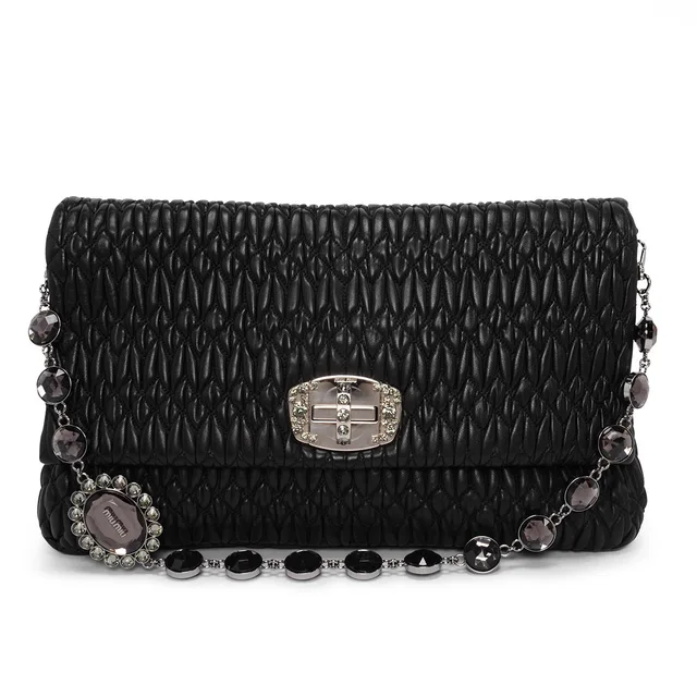 Miu Miu Matelasse Nappa Large Crystal Convertible Clutch in Black Nappa leather from Blue Spinach