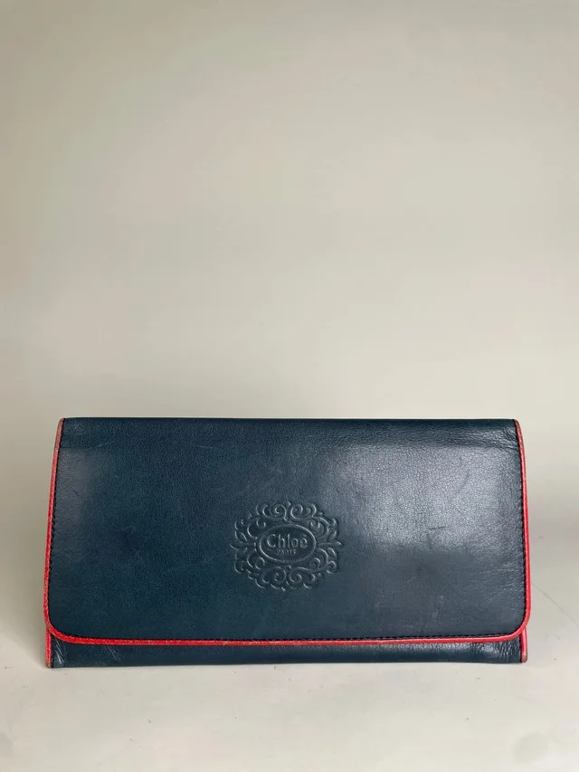 Chloé Vintage Leather Wallet Navy Red Gold-Tone in blue Leather from Grailed