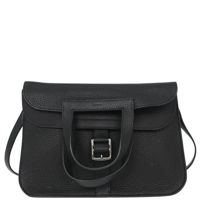 Hermès Black Taurillon Clemence Halzan 31 2way Shoulder Tote Bag in Black Clemence leather from AMORE Vintage Tokyo