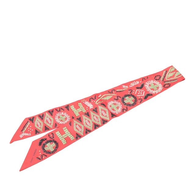 Pink Hermès Kelly En Perles Twilly Silk Scarf Scarves in Pink Silk from Designer Revival