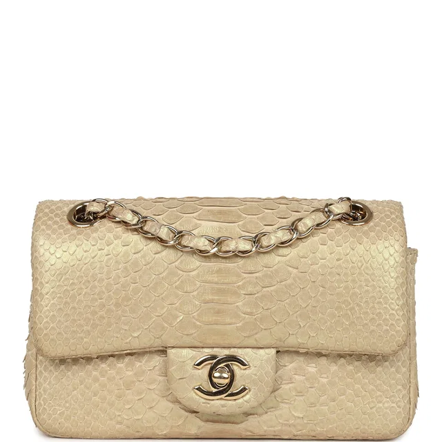 Chanel Mini Rectangular Flap Bag Iridescent Gold Python Gold Hardware in Gold Python from Madison Avenue Couture